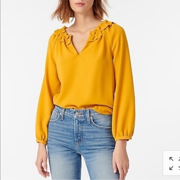 J. Crew Drapey Ruffleneck Top in 365 Crepe Blouse in Bronzed Ochre XS Like New C - Picture 1 of 9